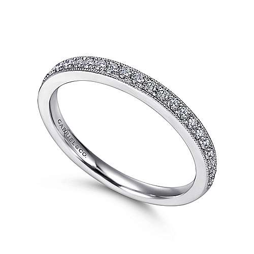 Wedding Ring - 14K White Gold .21cttw Vintage Style Straight Bead Set Diamond Wedding Ring #11B