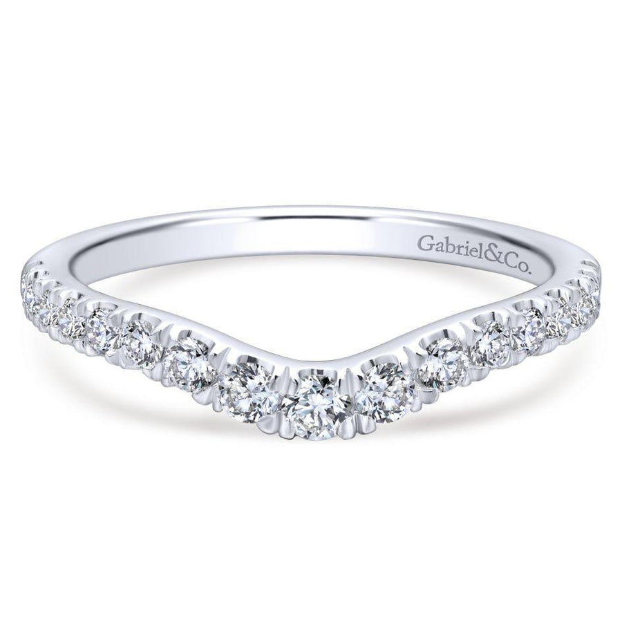Wedding Ring - 14K White Gold .38cttw Curved Pave Diamond Wedding Band