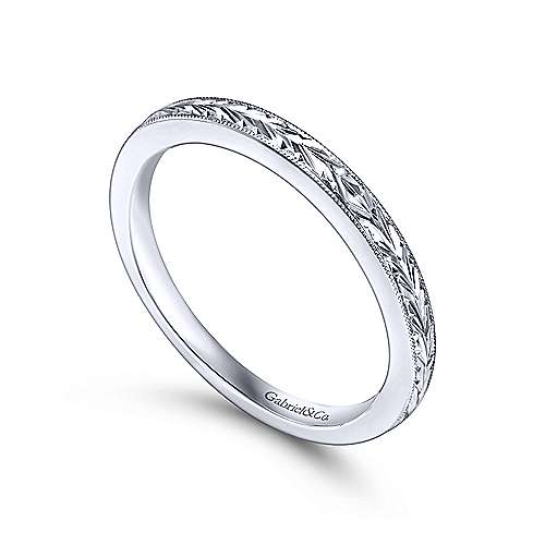 Engraved Wedding Ring 14K White Gold 220B