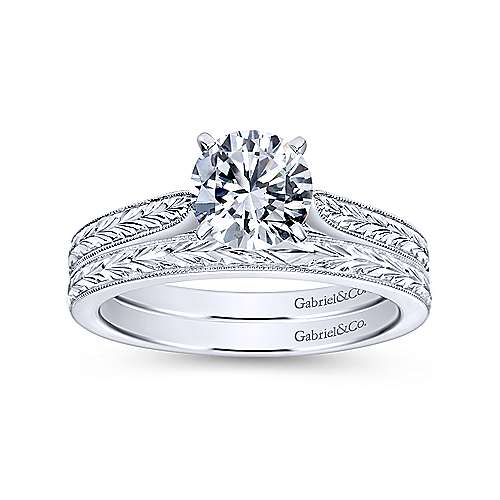 Engraved Wedding Ring 14K White Gold 220B