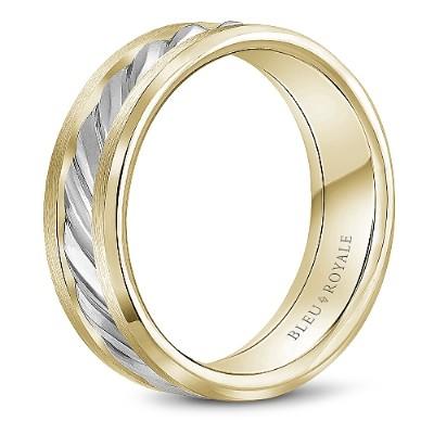 Wedding Ring - Bleu Royale 14K Two Tone 7.5MM Mens Wedding Ring With Beveled Interior