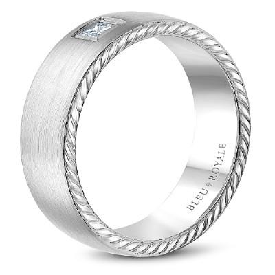 Wedding Ring - Bleu Royale 14K White Gold Men's Wedding Ring With Princess Cut Diamond Accent