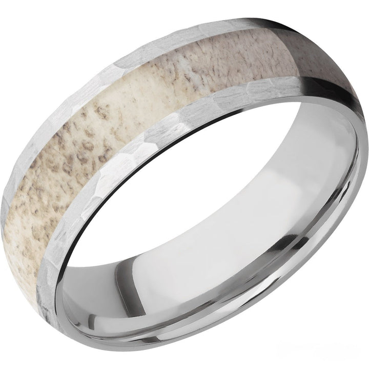 Cobalt Chrome Hammered Domed Wedding Ring with Genuine Elk Antler Inlay
