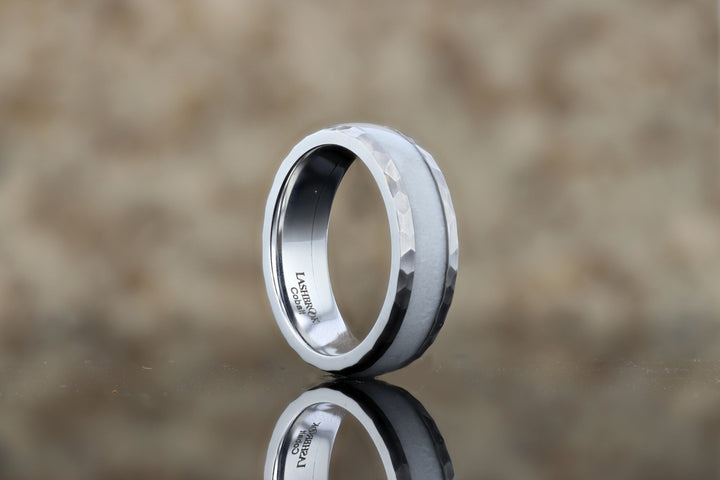 Cobalt Chrome Hammered Domed Wedding Ring with Genuine Elk Antler Inlay