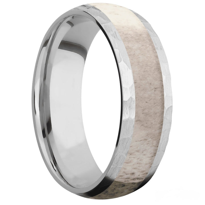 Cobalt Chrome Hammered Domed Wedding Ring with Genuine Elk Antler Inlay