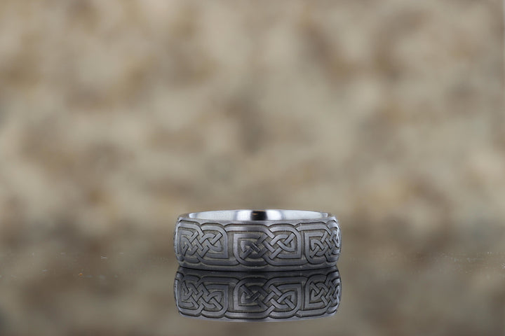 Tantalum Domed Ring with Laser Engraved Celtic Knot Design