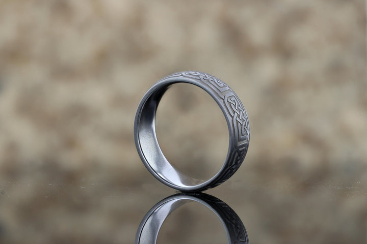 Tantalum Domed Ring with Laser Engraved Celtic Knot Design