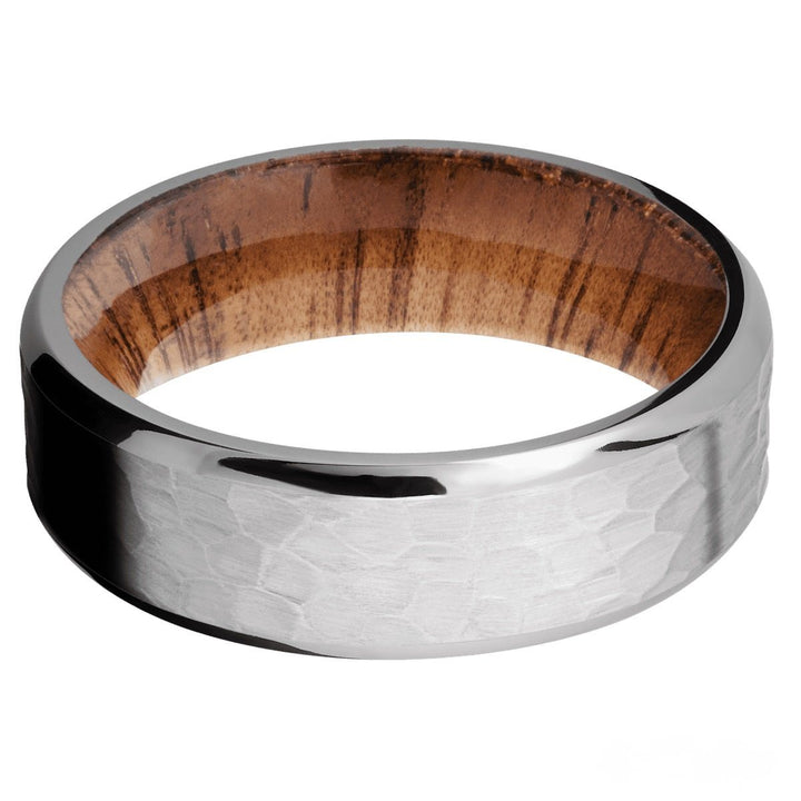 Titanium Hammered Band With Genuine Koa Hardwood Sleeve