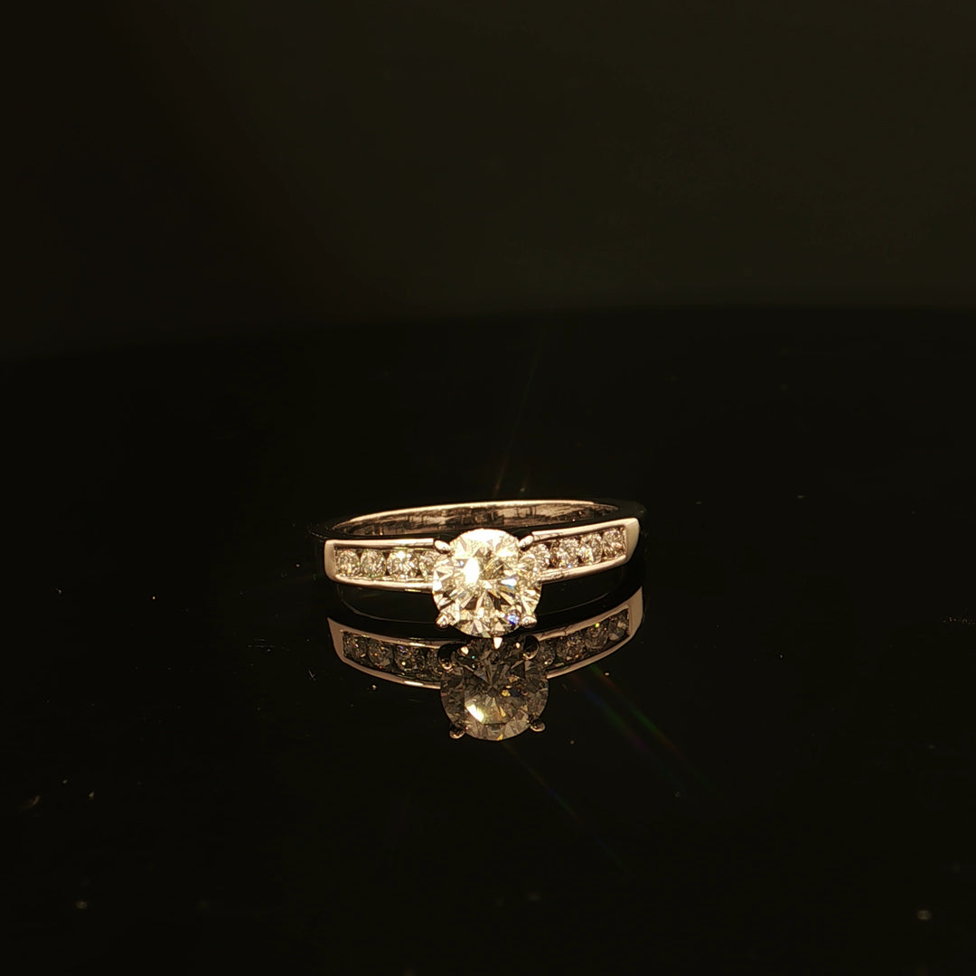 Estate 18K White Gold 1.08cttw with .83ct G/I1 Center Channel Set Round Diamond Engagement Ring