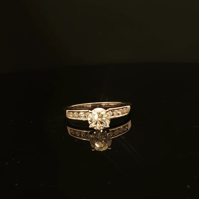 Estate 18K White Gold 1.08cttw with .83ct G/I1 Center Channel Set Round Diamond Engagement Ring