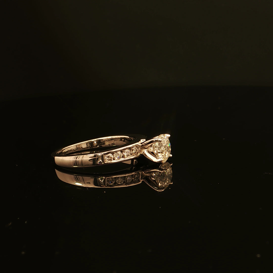 Estate 18K White Gold 1.08cttw with .83ct G/I1 Center Channel Set Round Diamond Engagement Ring