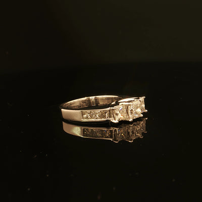 Estate 14K White Gold 1.25cttw with .40ct Center H/I1 Princess Cut 3-Stone Plus Diamond Engagement Ring