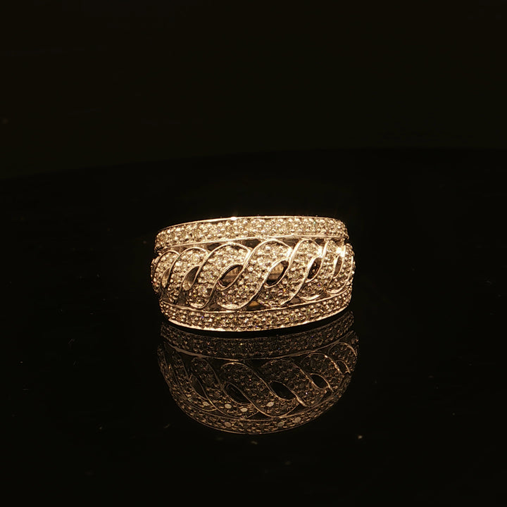 Estate 14K White Gold Diamond Pierced Swirl Design Fashion Ring