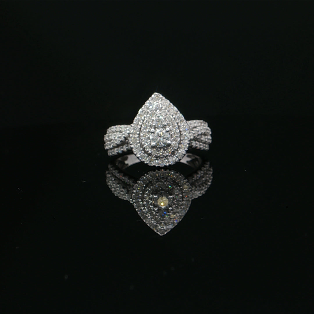 Estate 10K White Gold 1.00cttw I/I1 Pear Shaped Diamond Cluster Ring