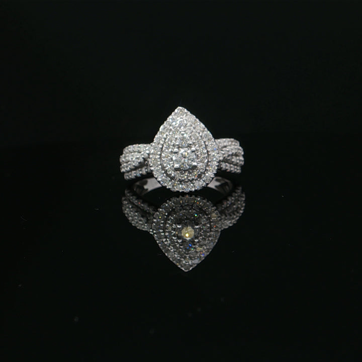 Estate 10K White Gold 1.00cttw I/I1 Pear Shaped Diamond Cluster Ring