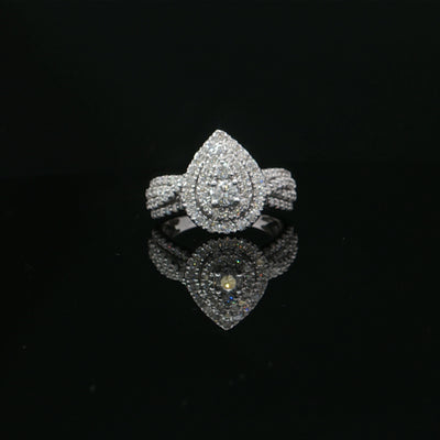 Estate 10K White Gold 1.00cttw I/I1 Pear Shaped Diamond Cluster Ring