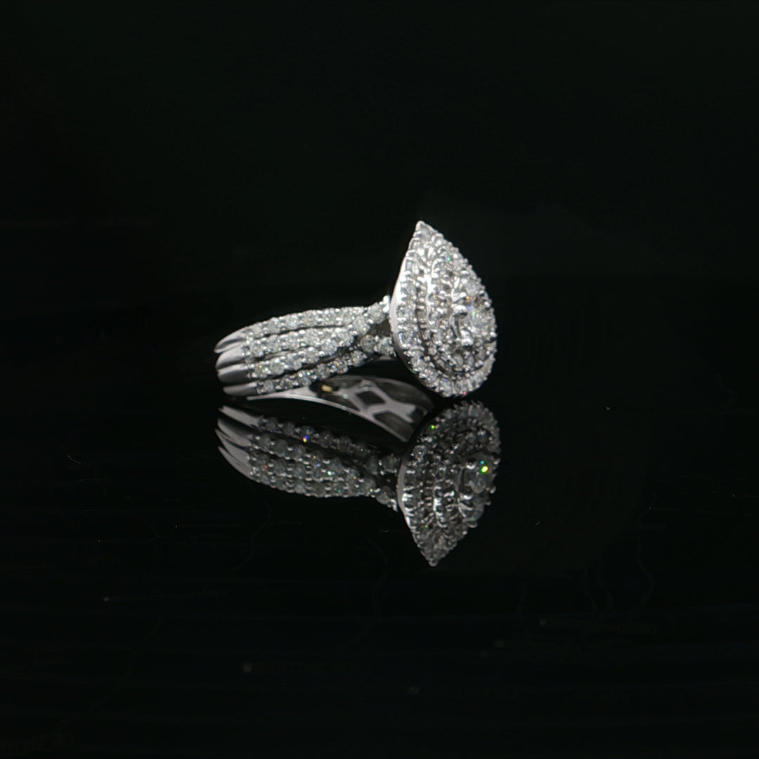 Estate 10K White Gold 1.00cttw I/I1 Pear Shaped Diamond Cluster Ring
