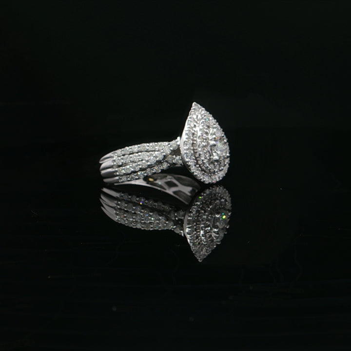 Estate 10K White Gold 1.00cttw I/I1 Pear Shaped Diamond Cluster Ring