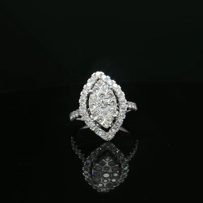Estate 14K White Gold Round Diamond Cluster Marquise Shaped Halo Fashion Ring