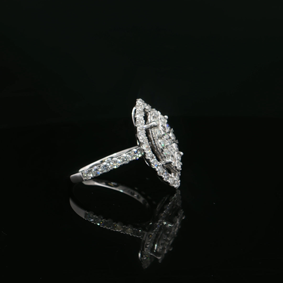 Estate 14K White Gold Round Diamond Cluster Marquise Shaped Halo Fashion Ring