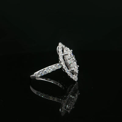 Estate 14K White Gold Round Diamond Cluster Marquise Shaped Halo Fashion Ring