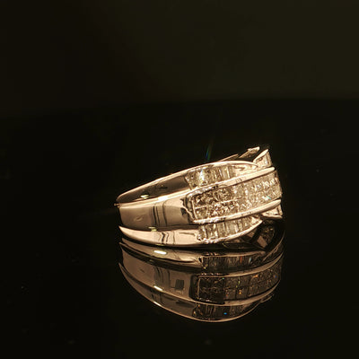 Estate 14K White Gold 1.50cttw Princess and Baguette Diamond Cluster Band