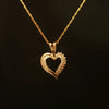 Estate 14K Yellow Gold Open Heart Round & Baguette Diamond Necklace