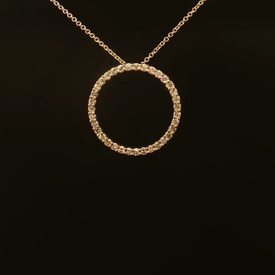 Estate 14K White Gold Round Diamond Circle Necklace