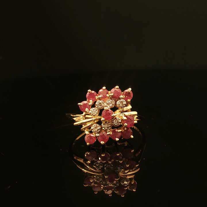 Estate 14K Yellow Gold Ruby & Diamond Fashion Ring