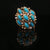 Estate 18K Yellow Gold Turquoise & Diamond Floral Cluster Fashion Ring