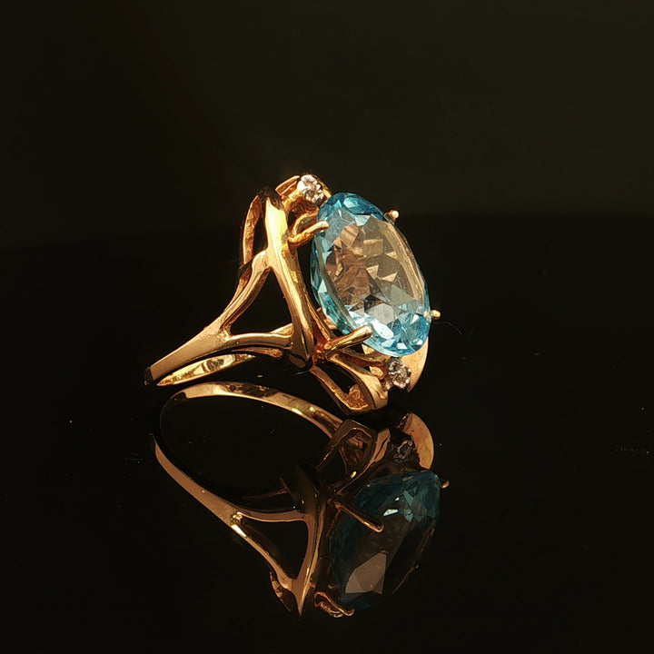 Estate 14K Yellow Gold Blue Topaz & Diamond Fashion Ring