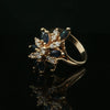 Estate 14K Yellow Gold Diamond and Marquise Shaped Blue Sapphires Cluster Ring