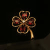 Estate 14K Yellow Gold 4 Leaf Clover Brooch/Pendant with Garnet and Diamond Accent