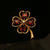 Estate 14K Yellow Gold 4 Leaf Clover Brooch/Pendant with Garnet and Diamond Accent