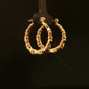 Estate 14K Yellow Gold Ribbed Bamboo Style Hoop Earrings