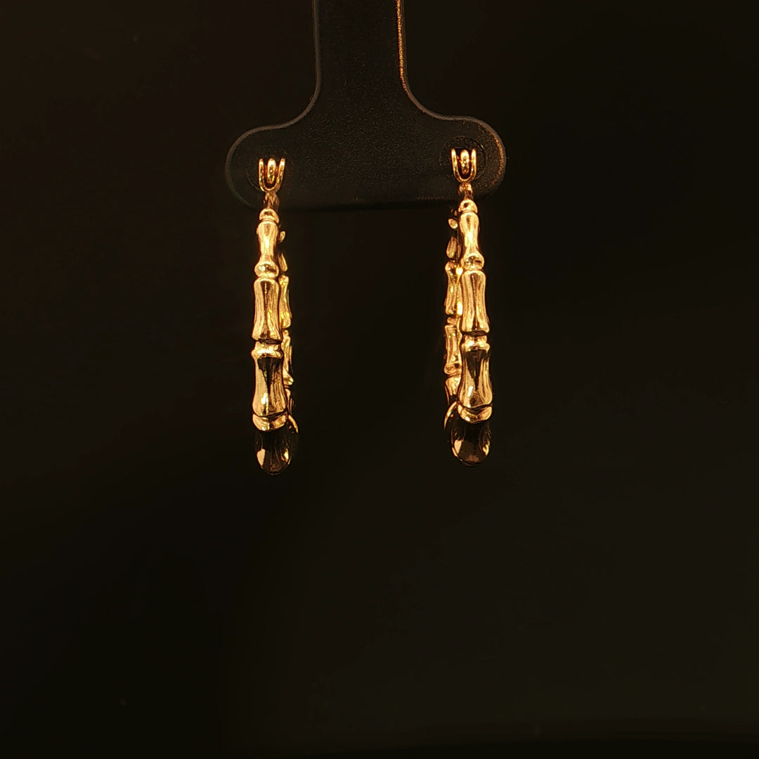 Estate 14K Yellow Gold Ribbed Bamboo Style Hoop Earrings