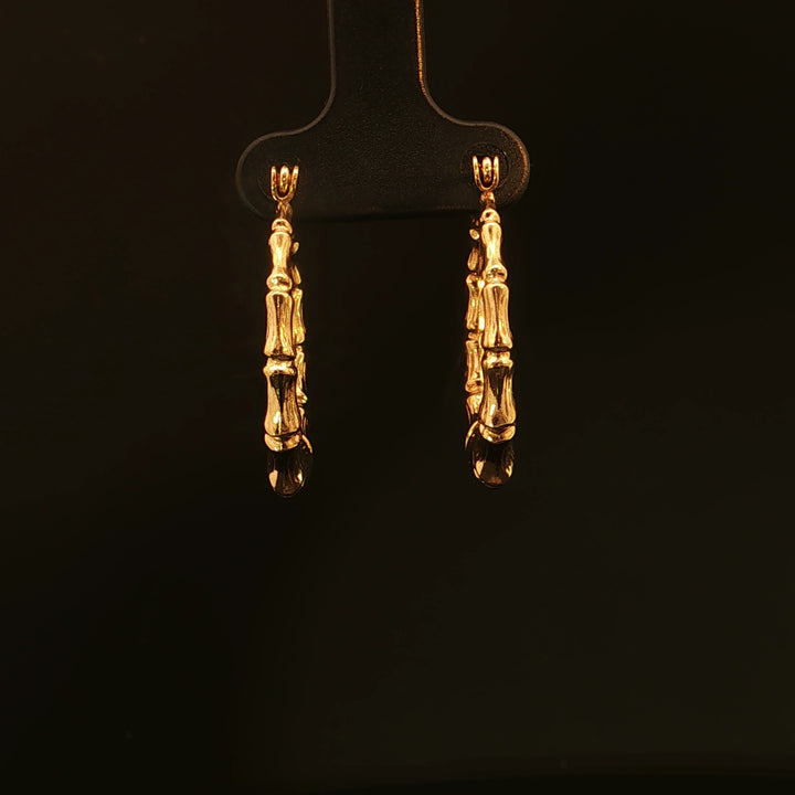 Estate 14K Yellow Gold Ribbed Bamboo Style Hoop Earrings