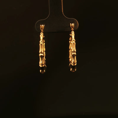 Estate 14K Yellow Gold Ribbed Bamboo Style Hoop Earrings