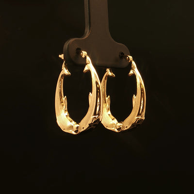 Estate 14K Yellow Gold Kissing Dolphin Hoop Earrings