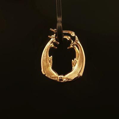 Estate 14K Yellow Gold Kissing Dolphin Hoop Earrings