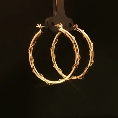 Estate 14K Yellow Gold Wrapped Round Hoop Earrings
