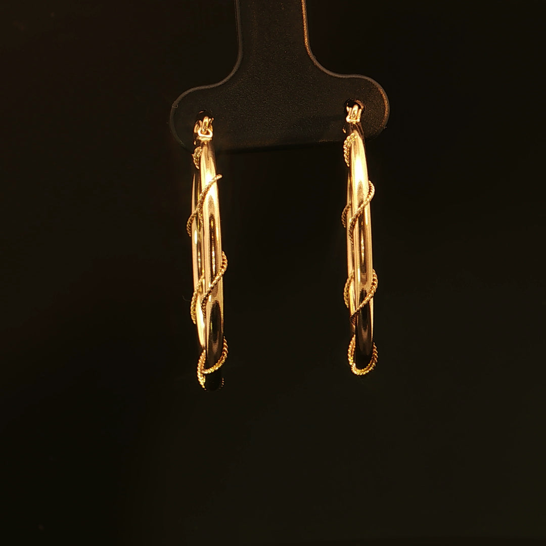 Estate 14K Yellow Gold Wrapped Round Hoop Earrings