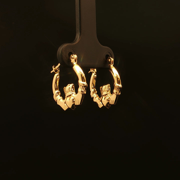 Estate 14K Yellow Gold Small Claddagh Hoop Earrings