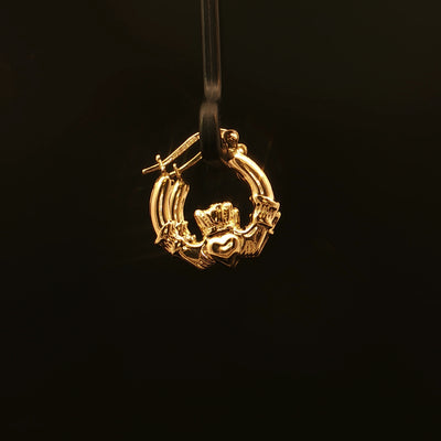 Estate 14K Yellow Gold Small Claddagh Hoop Earrings
