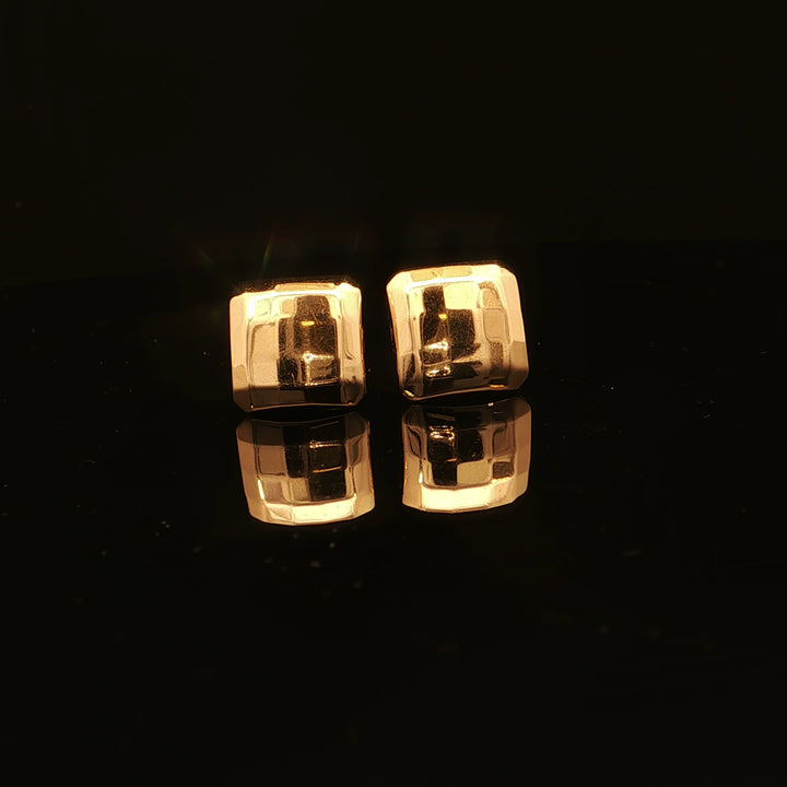 Estate 14K Yellow Gold Square Checkboard Button Stud Earrings