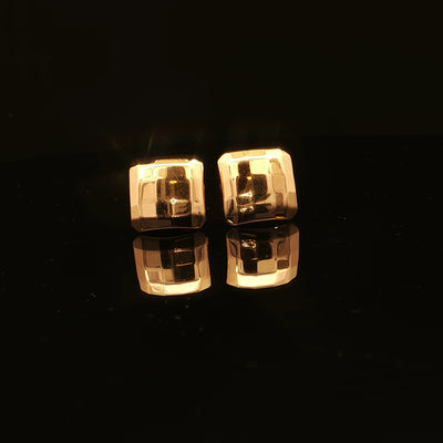 Estate 14K Yellow Gold Square Checkboard Button Stud Earrings
