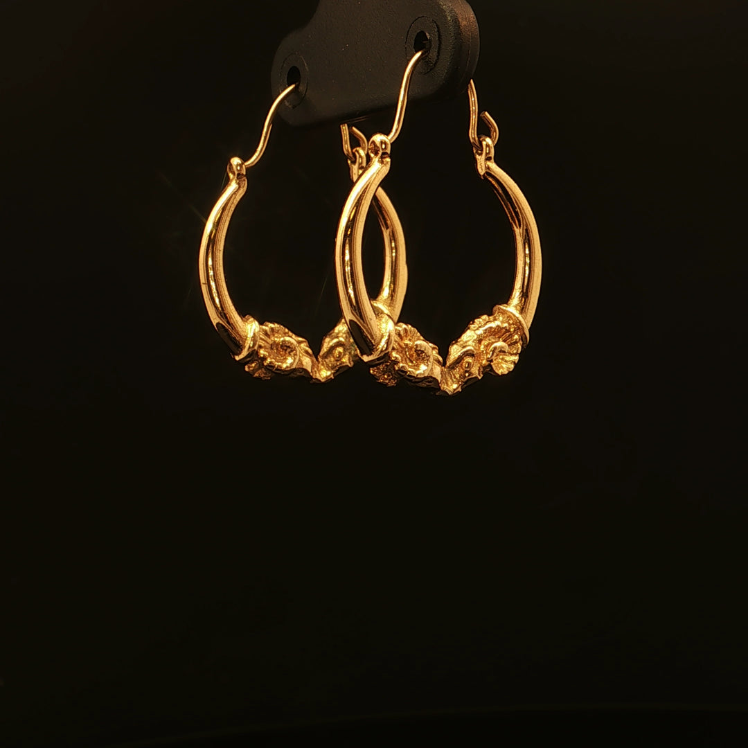 Estate 14K Yellow Gold Rams Head Small Hoop Earrings