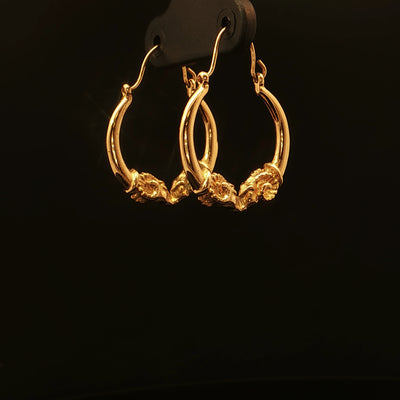Estate 14K Yellow Gold Rams Head Small Hoop Earrings