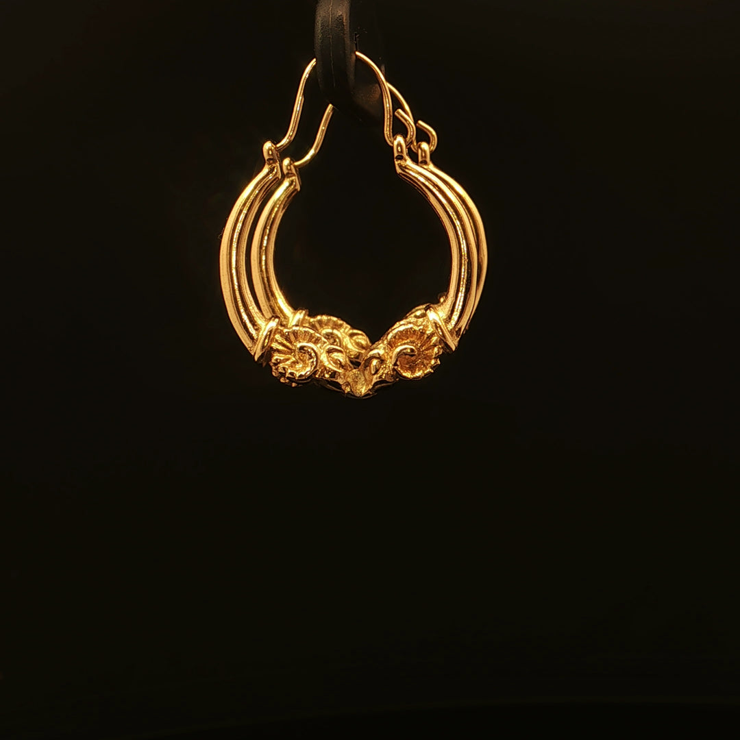Estate 14K Yellow Gold Rams Head Small Hoop Earrings