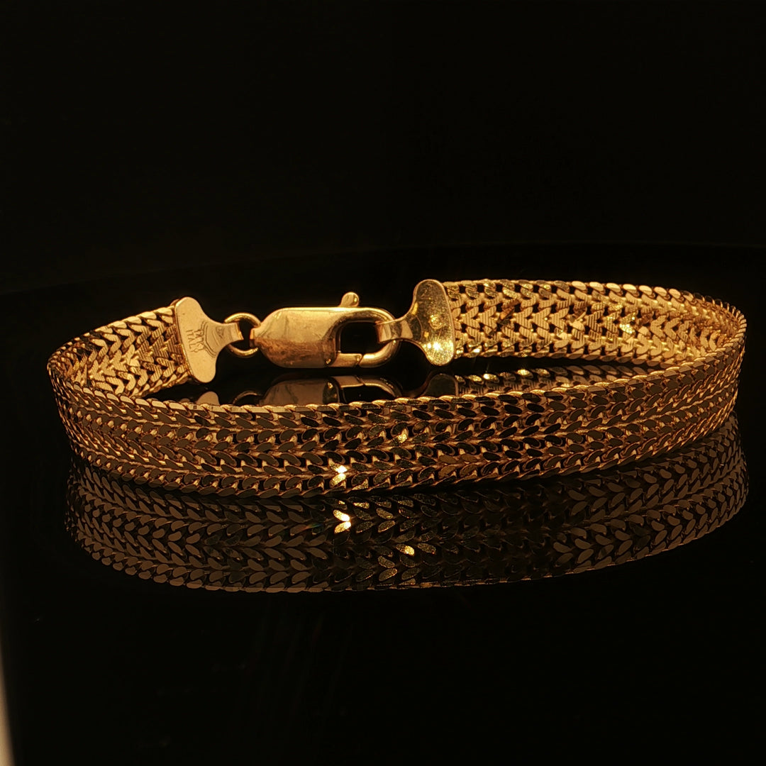 Estate 14K Yellow Gold 8mm D/C Swedge Link Bracelet